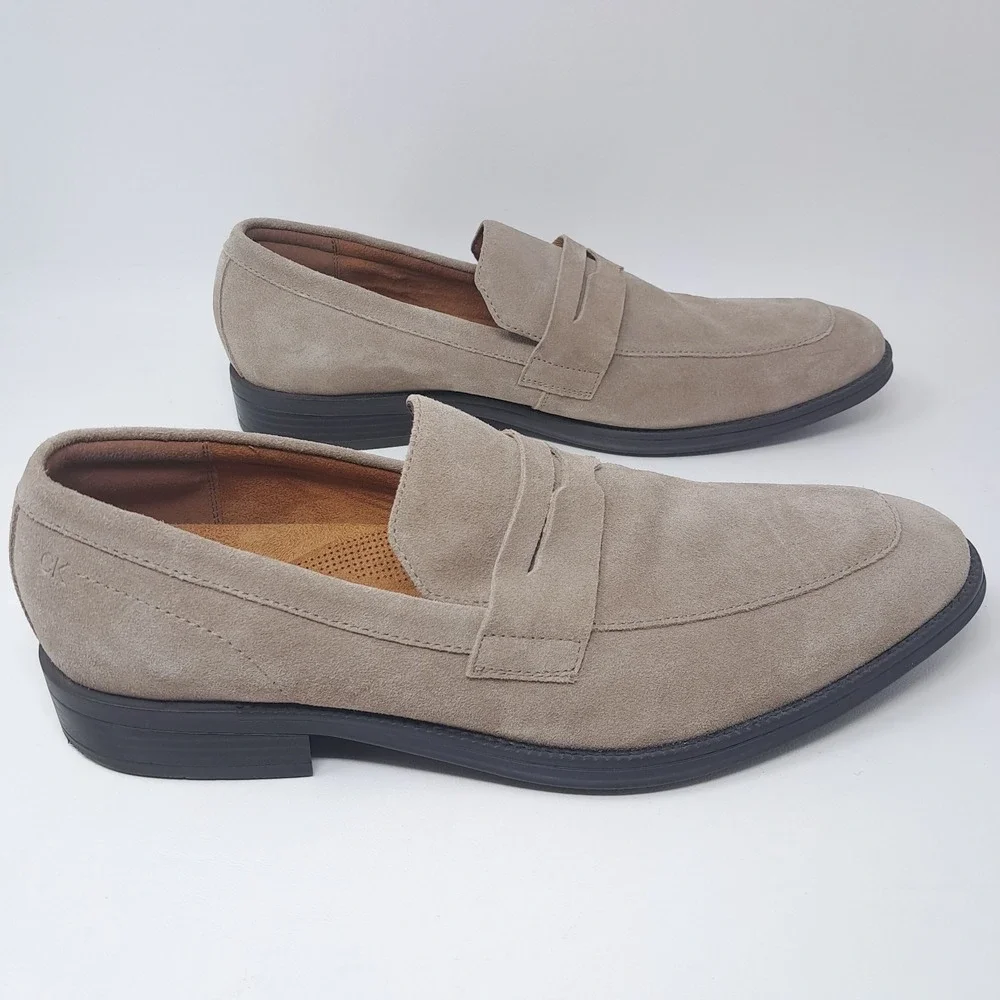 Calvin Klein Jay Men's Size 13 Taupe Suede Penny Loafers Dress Shoes CMJAY